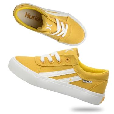 Imagem de Hurley Boardy Kids Tênis de lona com cadarço – Tênis de skate de cano baixo para crianças, calçados esportivos para meninos e meninas, Branco mostarda, 21