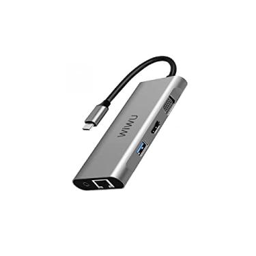 Imagem de Adaptador Multiportas WiWU Alpha 11 em 1, Hub WiWU Tipo C, Adaptador 11 em 1 com USB C para RJ45, HDMI, VGA, 4 USB, VGA, leitor de cartões, áudio de 3,5 mm e Tipo C