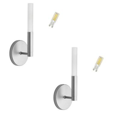 Imagem de Kit 2 Arandelas Tubo Acrilico Difusor Prata + Lâmpada Led - Arandela T