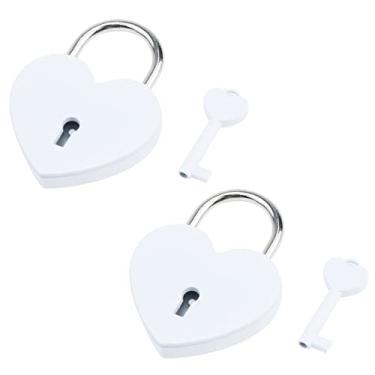 Imagem de Chinflly 2 peças de cadeado com chaves, mini cadeado em forma de coração para caixa de armazenamento de joias, livro diário, branco