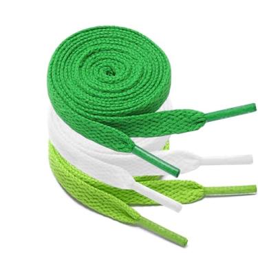Imagem de Kotii 3 pares de cadarços planos para tênis, cadarços coloridos para botas de corrida atléticas, cordas para crianças e adultos, Verde, branco, amarelo, verde, 63inch(160cm)