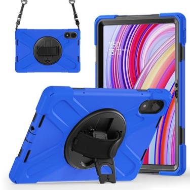 Imagem de GooodiDEAR Capa para Redmi Pad Pro 12.1, capa resistente à prova de choque Mi Poco Pad 12.1 com suporte giratório de 360°, alça de ombro ajustável, proteção total, design de plugue contra poeira, azul