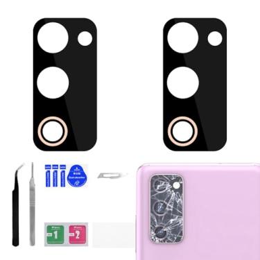 Imagem de BESJMYT Pacote com 2 para Samsung Galaxy S20 FE 5G lente de vidro traseira adesivo de reposição para câmera traseira com kit de reparo de ferramenta de reparo completo Pinça pano de poeira para S20 FE
