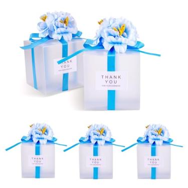 Imagem de KISSITTY Caixas de lembrancinhas de casamento, 5 peças, caixas de lembrancinhas de festa de agradecimento com flores, caixas de embalagem transparente para chá de panela, dia dos namorados,