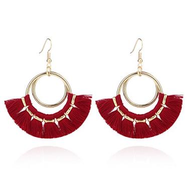 Imagem de Brincos de argola de borla BaubleStar, brincos de franja em tom dourado, em camadas, para mulheres e meninas