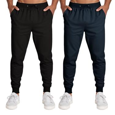 Imagem de Calça Masculina Moletom Flanelada Slim Bolsos Algodão Kit 2-Masculino