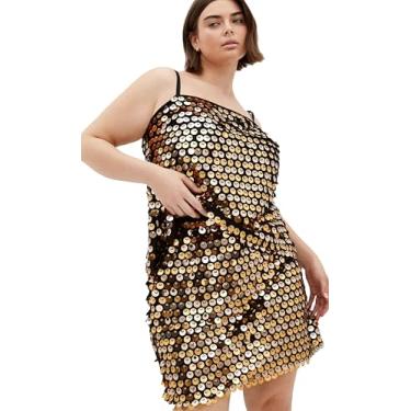 Imagem de City Chic Saia feminina plus size - Mini lantejoulas discoteca, Dourado, 52