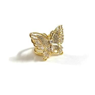 Imagem de Climple Anel de cachecol de borboleta para mulheres - Laço borboleta cachecol fivela joia zircônia cúbica imitação diamante para casamento, ocasião elegante, 15.5mm / 0.6", Cobre, Zircônia cúbica