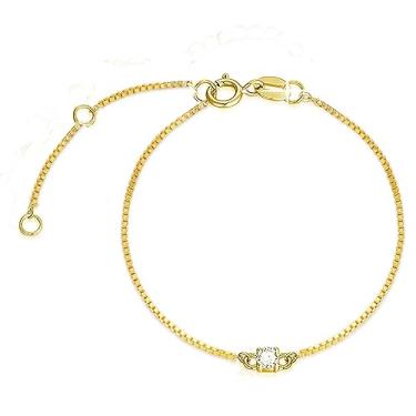 Imagem de Rikelus Pulseira de ouro maciço 14K para mulheres, pulseira fina de ouro real pulseira de zircônia cúbica aniversário aniversário aniversário dia das mães joias presentes para esposa/mãe/avó/namorada, 6,5 + 1+1 polegada, Zircônia cúbica