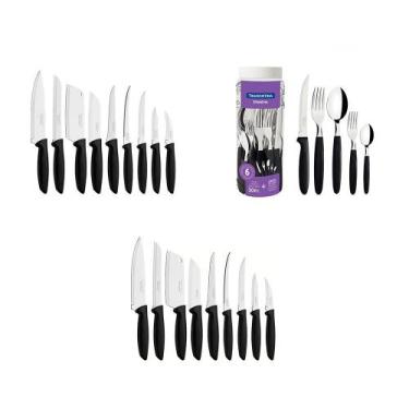 Imagem de KIT - 1 Faqueiro Inox 30 Peças Ipanema Preto + 2 Conjuntos Facas 9pç -
