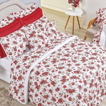 Imagem de Kit Edredom Supreme Queen 5 Peças 100% Algodão 200 Fios Estampado - Rosas Vermelha