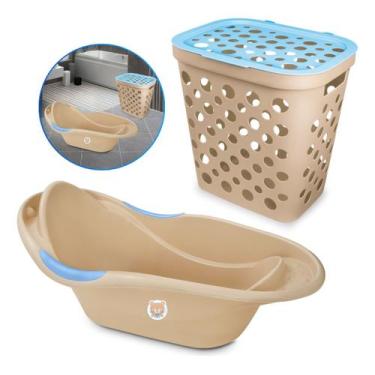 Imagem de Kit Banho Baby Bebê Infantil Menina Menino Banheira 20l Cesto De Roupa