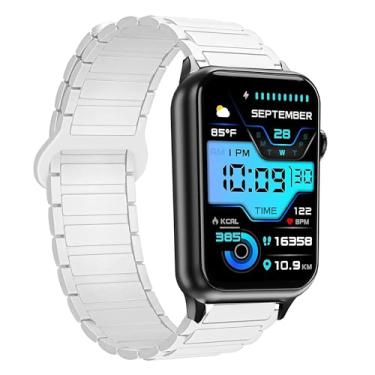 Imagem de Lamshaw Pulseira de relógio inteligente Wontrum, pulseira magnética esportiva de silicone magnético de 18 mm compatível com relógio Mindrose H80 de 3,7 cm, relógio Wontrum Y70 (branca, pulseira de