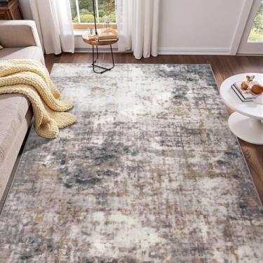 Imagem de Tapete lavável, tapetes macios 10 x 15 cm, antiderrapante abstrato moderno, tapete dobrável resistente a manchas para sala de jantar, sala de estar, entrada, decoração de berçário, cinza claro