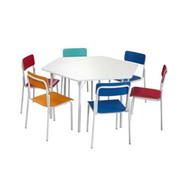 Imagem de Conjunto Sextavado Adulto Branco c/ Cadeiras em Fórmica - SchoolCenter