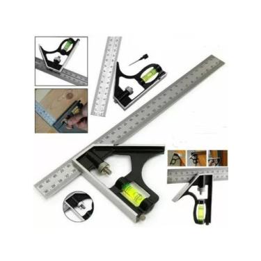 Imagem de Esquadro Combinado Inox C/ Nivel Regua 300mm 12 Polegadas - Pentech
