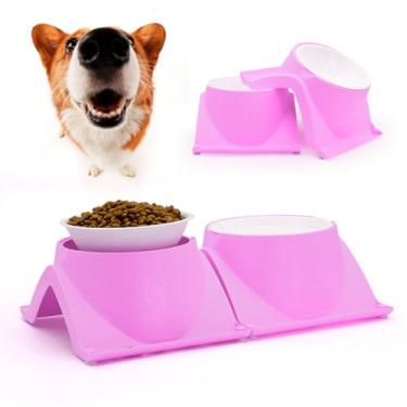 Imagem de Potes Tigelas Elevado Cães Comedouro Pet Agua Ração Bebedouro Alto Cachorro Bem Estar Pet Animal de Estimação Pequeno Média (Rosa)