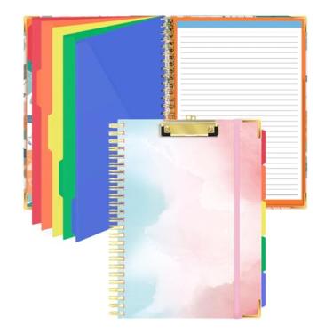 Imagem de Prancheta de transferência com bloco de notas forrado recarregável, pasta de prancheta premium FHDUSRYO com 5 divisórias coloridas 10 bolsos, pranchetas espirais pasta A4 para escritório, estudantes