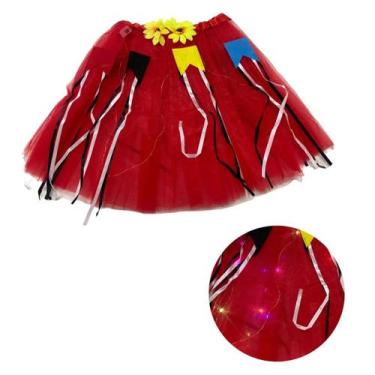 Imagem de Saia de tule com led de festa junina arraiá 40cm - DreamInbox, Vermelh