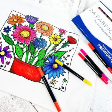 Imagem de Color Your Own Tote Bag – Design floral – Sacola e canetas marcadoras de tecido incluídas – Sacola de 37 x 43 x 7,6 cm – Conjunto de 24 canetas marcadoras de cores