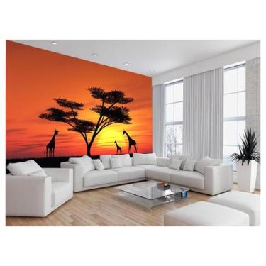 Imagem de Papel De Parede 3D Animais Girafas Por Do Sol 3,5M Anm549 - Você Decor