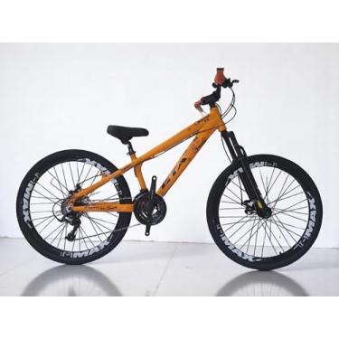 Imagem de Bicicleta 26 Gta Rebel Alumínio Freeride Downhill 21v Aros Vmaxx Freio Disco Pneu Flame (Laranja)