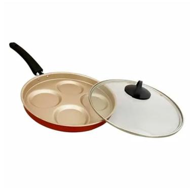 Imagem de Frigideira Antiaderente 4 em 1 com Divisórias Para Fritar Ovos Hamburguers Lanches Panqueca Com Tampa - Funciona Sem Oleo (Cereja)