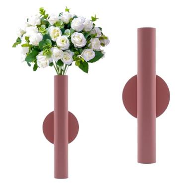 Imagem de Suporte de vaso de parede de metal adesivo - tubo decorativo para exibição floral fresco/seco/sintético, resistente à ferrugem, casa e escritório, sala de jantar também adequado para decoração de