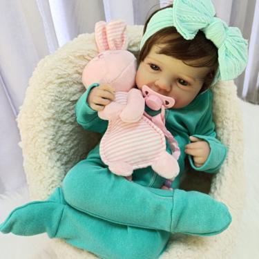 Imagem de Bebê Reborn Menina Olhos Abertos Artesanal Realista Cabelo Implantado Fio A Fio