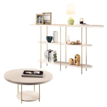 Imagem de Aparador e Mesa de Centro Infinity Sky Quadrado Tampo em MDF e Vidro Estrutura MDF 135cm Off White