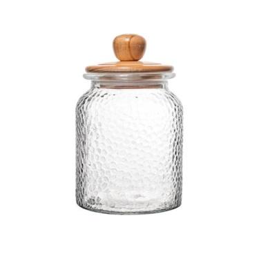 Imagem de Pote de Vidro Martelado com Tampa de Bambu 640ml - ROJEMAC