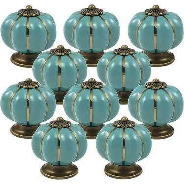 Imagem de Kit 10 Puxador de Porcelana Cerâmica Abóbora Gaveta Armário Móveis Retrô Vintage Colonial Turquesa C1040 – Casa Nobile