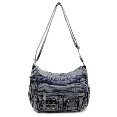 Imagem de YANPLS Bolsa tiracolo jeans vintage para mulheres, bolsa jeans com alça ajustável, bolsa de ombro casual azul, Azul 3