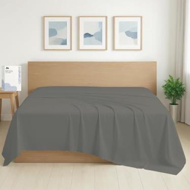 Imagem de Mayfair Linen Lençol de cima 100% algodão orgânico percal California King Size - 1 lençol de cima, cinza escuro - roupa de cama nítida, legal e forte, lençóis de cima para pessoas que dormem quentes