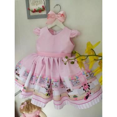 Imagem de Vestido Minnie Confeiteira Corações Busto Infantil Luxo Festa - Fabulo