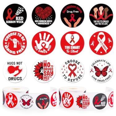 Imagem de Whaline 1000 adesivos de fita vermelha semana rolo diga não às drogas conscientização autoadesivo decalques para scrapbook journal envelope decoração, 12 designs