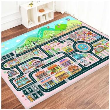 Imagem de Fuzorise Tapete de carro infantil, tapete de estrada urbana para sala de jogos, quarto, meninos e meninas, adequado para crianças e crianças, educação e sala de aula.