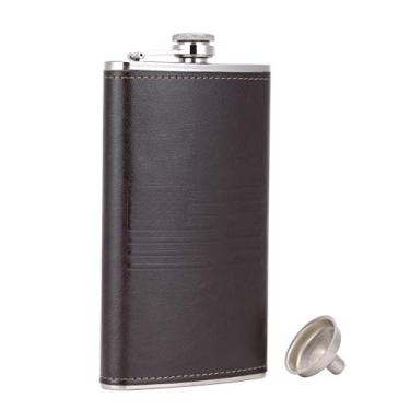 Imagem de TOX TANEAXON Bandeira Americana 340 g Café Cor Bolso Whiskey Licor Couro Envolto Cantil com Funil e Caixa - Aço Inoxidável e À Prova de Vazamento