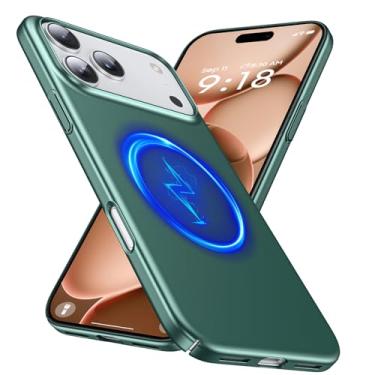 Imagem de GRECAZO Capa magnética ultrafina fosca projetada para 17 Pro Max 17.5 cm (2025) fina minimalista leve fosca rígida PC compatível com capa protetora MagSafe - verde escuro