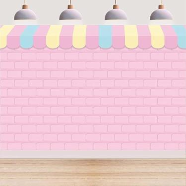 Imagem de Fundo de foto de sorveteria de parede de tijolo rosa para recém-nascidos, decorações de festa de 1º aniversário, chá de bebê, fundo de doces para casamento, meninas, fundo de festa de aniversário, 20