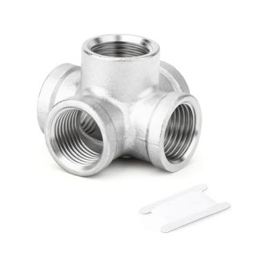 Imagem de GASHER 1 peça de aço inoxidável 304 1/10.2 cm fêmea 5-Way Cross Pipe Fitting