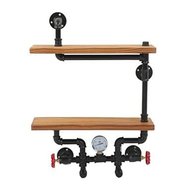 Imagem de Yctze Prateleiras Flutuantes Industriais - Design de Tubos de 2 Camadas, Madeira Sólida e Armazenamento Montado de Parede de Ferro Fundido para Sala de Estar, Quarto, Banheiro e Decoração de Cozinha