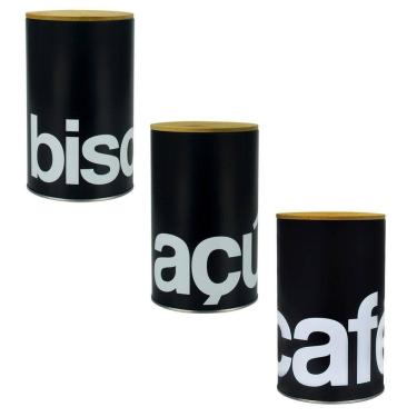 Imagem de Kit 3 Latas Metal Porta Mantimentos Açúcar Biscoito E Café