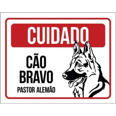Imagem de Kit 5 Placas Cuidado Cão Bravo Pastor Alemão Pb 36X46