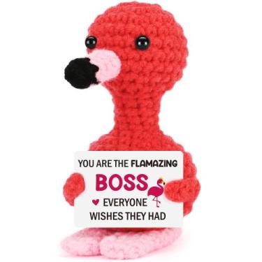 Imagem de Boneco de brinquedo BDAyption Crochet Funny Flamingo Boss Gift