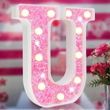 Imagem de Lâmpada Elnsivo Pink Glitter LED Letter Light alimentada por bateria 2