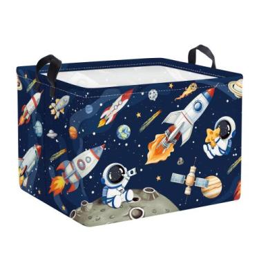 Imagem de Cesto de roupa suja HUUMONSS Space Rockets 36L dobrável azul