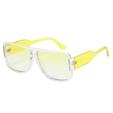 Imagem de Óculos de sol femininos luxuosos, retrô, gradiente, transparente, armação de cor contrastante, punk, casual, masculino, UV400 (amarelo transparente)
