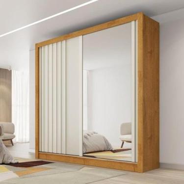 Imagem de Guarda Roupa Lugano 2 Portas 4 Gavetas Com Espelho Ripado Peroba Off W