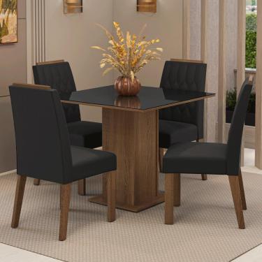 Imagem de Conjunto Sala de Jantar Tampo de Vidro 4 Cadeiras Rustic/Preto/Oxford Capri Madesa